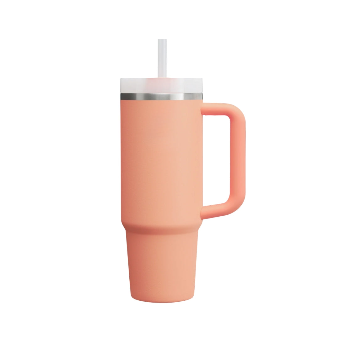 Peach Tumbler with Handle & Straw